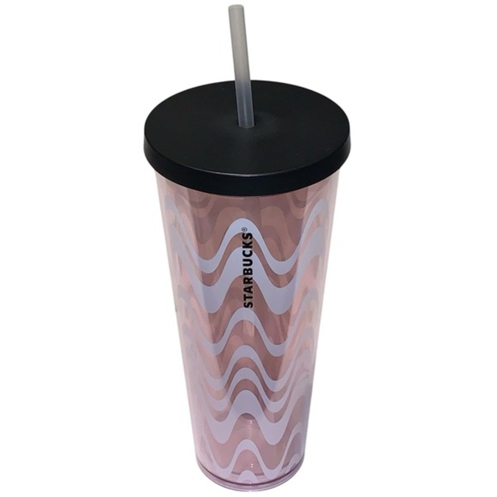 Starbucks Pink Wave Tumblerβ With Black Lid And Straw 24 oz BPA Free